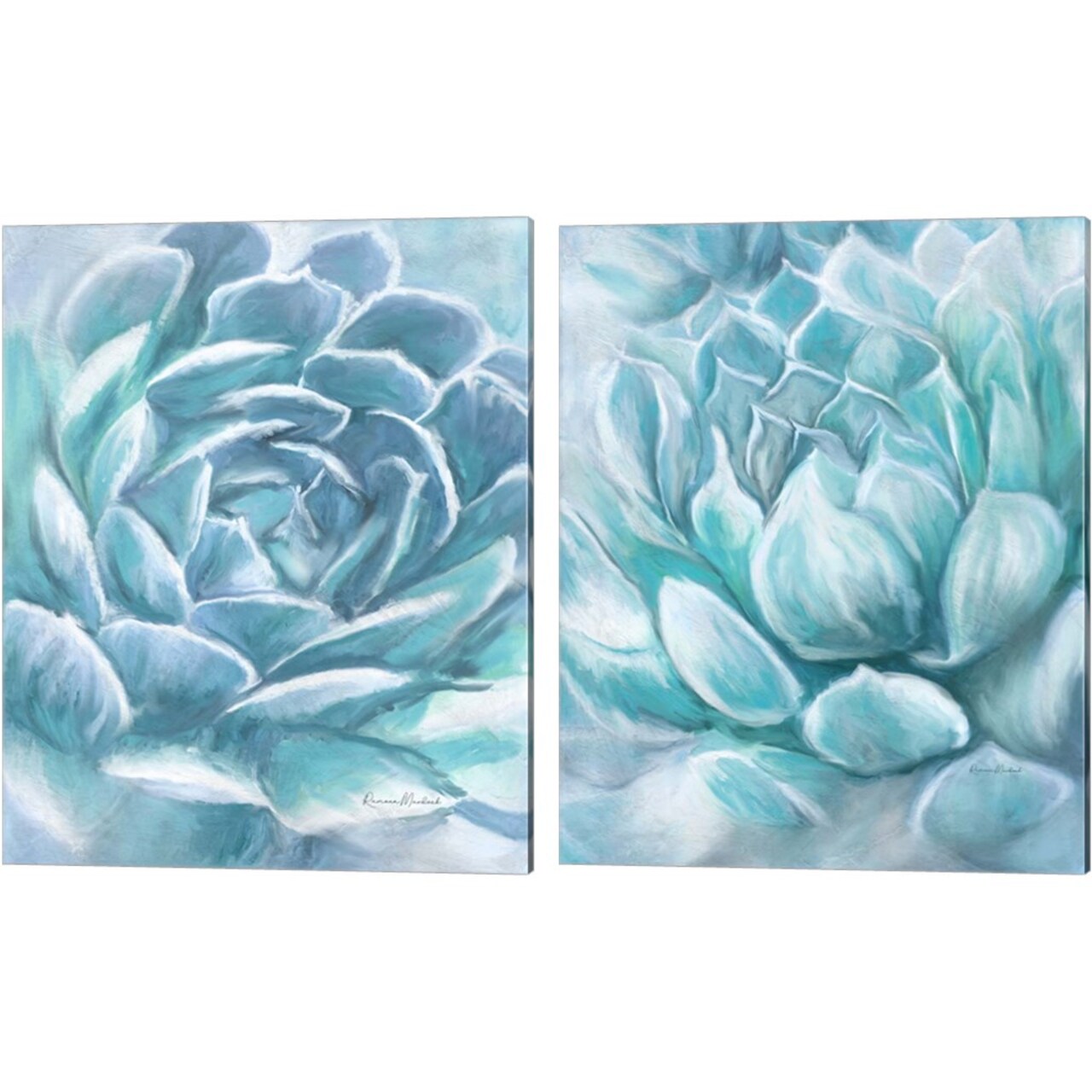 Aqua Succulent by Ramona Murdock 12" x 15" Canvas Wall Art (Set of 2)